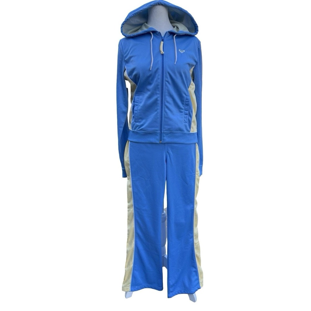 VTG Y2K RARE ROXY Baby Blue Lemon Track Suit Low-Rise Pants (S) Zip Jacket (M)